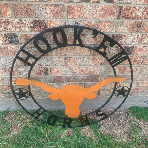 HOOKEM HORNS WITH LONE STAR TEXAS LONGHORNS HOOK EM METAL CUSTOM VINTAGE CRAFT WALL ART TEAM SIGN HANDMADE