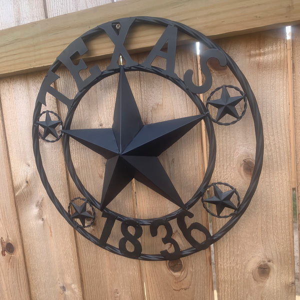 TEXAS 1836 BLACK BARN STAR METAL LONESTAR WESTERN HOME DECOR HANDMADE NEW 16",24",36",50"