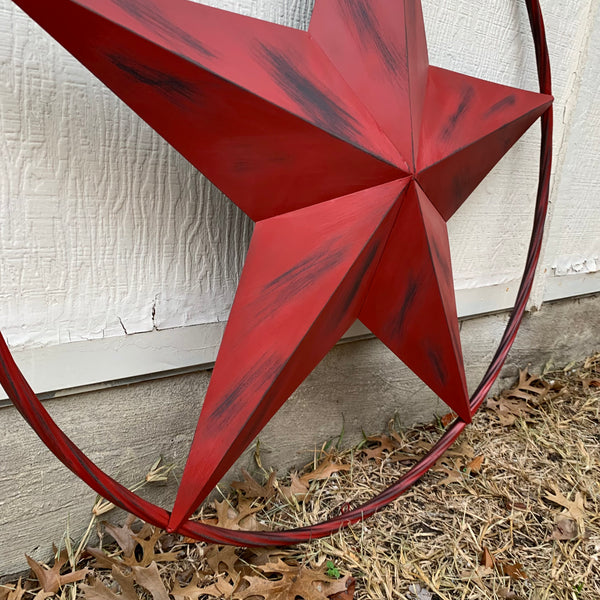 RED DISTRESSED STAR TWO TONE TEXTURE BARN STAR METAL LONESTAR TWISTED ROPE RING WESTERN HOME DECOR HANDMADE NEW