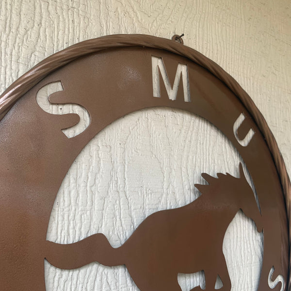 SMU MUSTANGS HAMMERED COPPER METAL CUSTOM VINTAGE CRAFT WALL ART TEAM SIGN HANDMADE