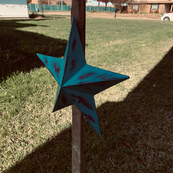 TURQUOISE DISTRESSED TWO TONE BARN STAR METAL ART WESTERN HOME DECOR HANDMADE NEW