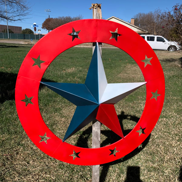24" WIDE BAND RING BARN STAR METAL LONE STAR 3d WALL ART WESTERN HOME DECOR HANDMADE NEW #EH12758
