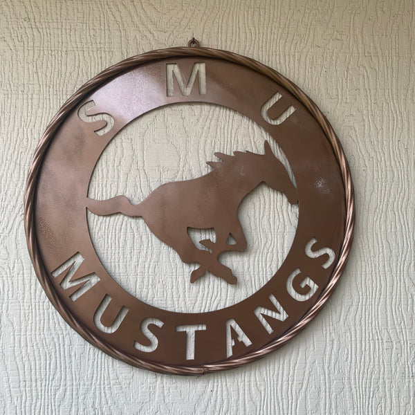 SMU MUSTANGS HAMMERED COPPER METAL CUSTOM VINTAGE CRAFT WALL ART TEAM SIGN HANDMADE