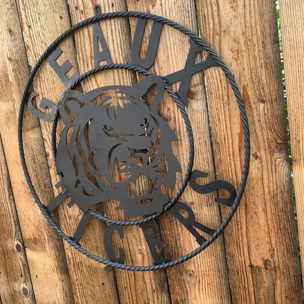 GEAUX TIGERS BLACK CUSTOM METAL VINTAGE CRAFT SIGN TEAM HANDMADE