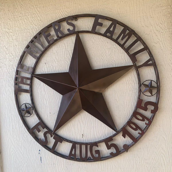 MYERS STYLE YOUR CUSTOM NAME STAR BARN STAR METAL LONE STAR WESTERN HOME DECOR RUSTIC BLACK HANDMADE 24",32",36",50"