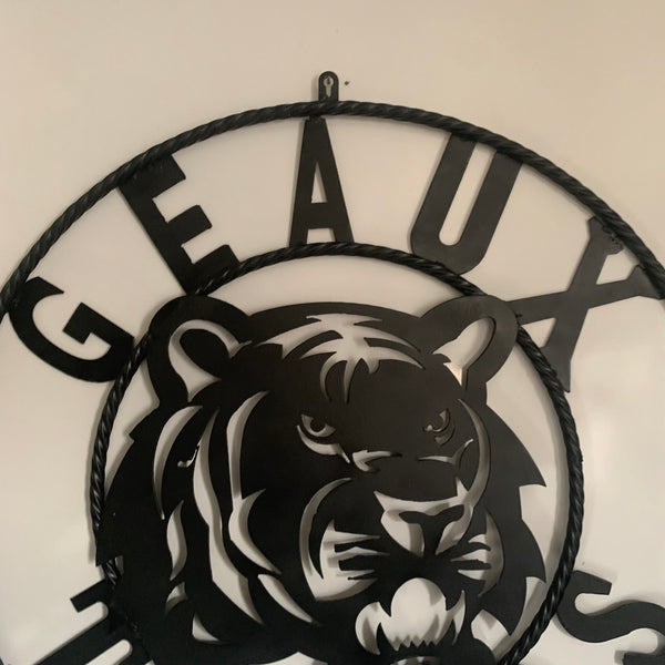 GEAUX TIGERS BLACK CUSTOM METAL VINTAGE CRAFT SIGN TEAM HANDMADE