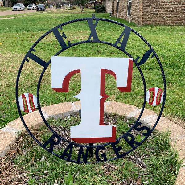 TEXAS RANGERS CUSTOM METAL VINTAGE CRAFT TEAM SIGN WHITE & RED & NAVY BLUE RING HANDMADE