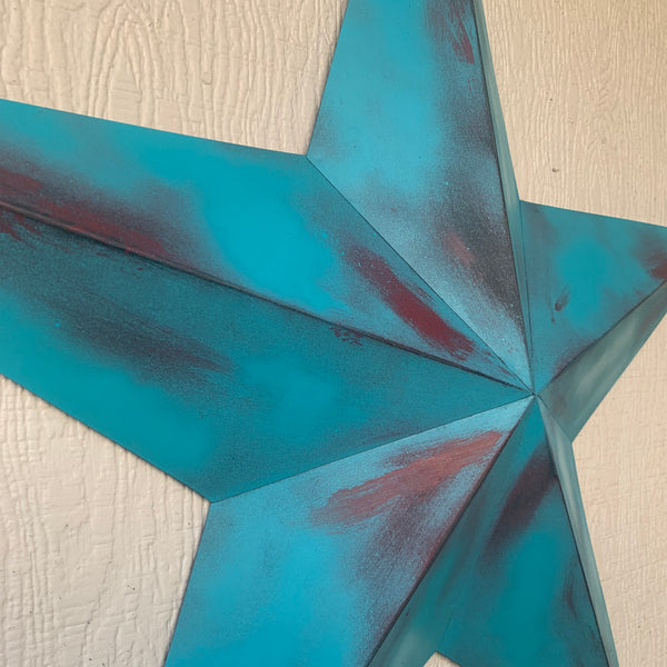 #EH10540 TURQUOISE DISTRESSED TWO TONE BARN STAR METAL ART WESTERN HOME DECOR HANDMADE NEW