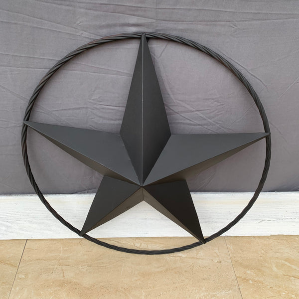 RUSTIC BLACK BARN STAR METAL LONE STAR 3d TWISTED ROPE RING WESTERN HOME DECOR HANDMADE NEW 12",16",24",32",36"-#EH10608
