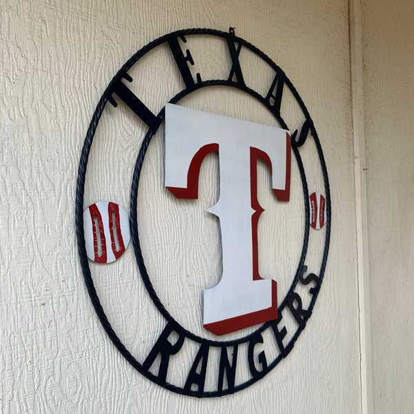 TEXAS RANGERS CUSTOM METAL VINTAGE CRAFT TEAM SIGN WHITE & RED & NAVY BLUE RING HANDMADE