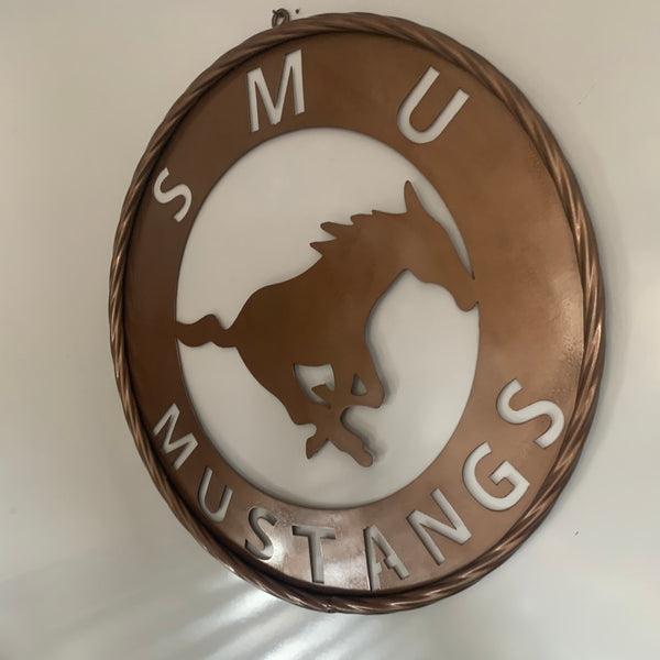 SMU MUSTANGS HAMMERED COPPER METAL CUSTOM VINTAGE CRAFT WALL ART TEAM SIGN HANDMADE