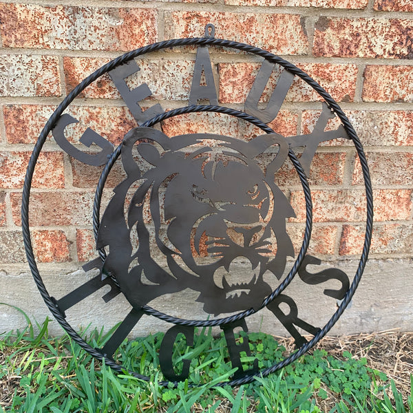 GEAUX TIGERS BLACK CUSTOM METAL VINTAGE CRAFT SIGN TEAM HANDMADE