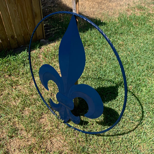 #EH10764 NAVY BLUE 24",36" FLEUR DE LIS METAL WALL ART SIGN WESTERN HOME DECOR HANDMADE NEW