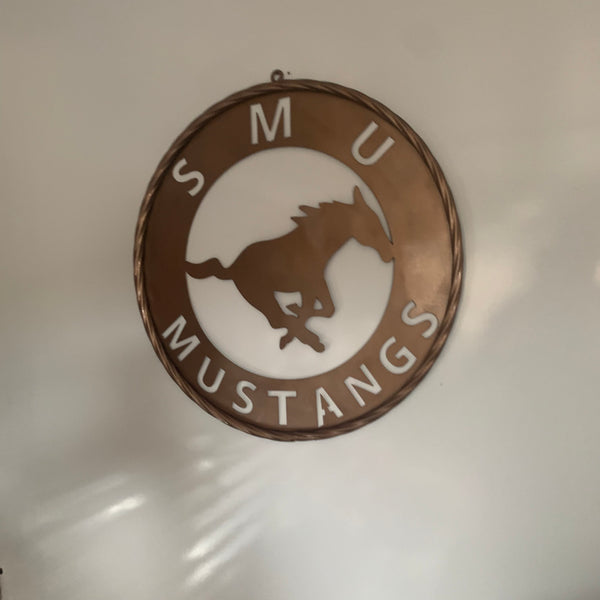 SMU MUSTANGS HAMMERED COPPER METAL CUSTOM VINTAGE CRAFT WALL ART TEAM SIGN HANDMADE