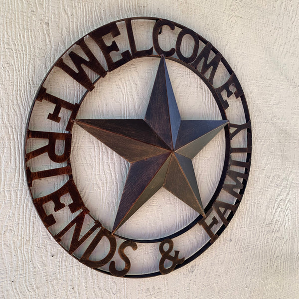 WELCOME FRIENDS FAMILY BARN METAL STAR WALL ART WESTERN HOME DECOR HANDMADE NEW