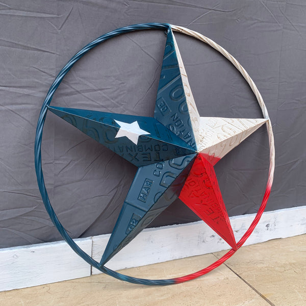 TEXAS LICENSE PLATE STAR RED WHITE & BLUE BARN METAL LONE STAR WESTERN HOME DECOR HANDMADE NEW 12",16",24",32",36"