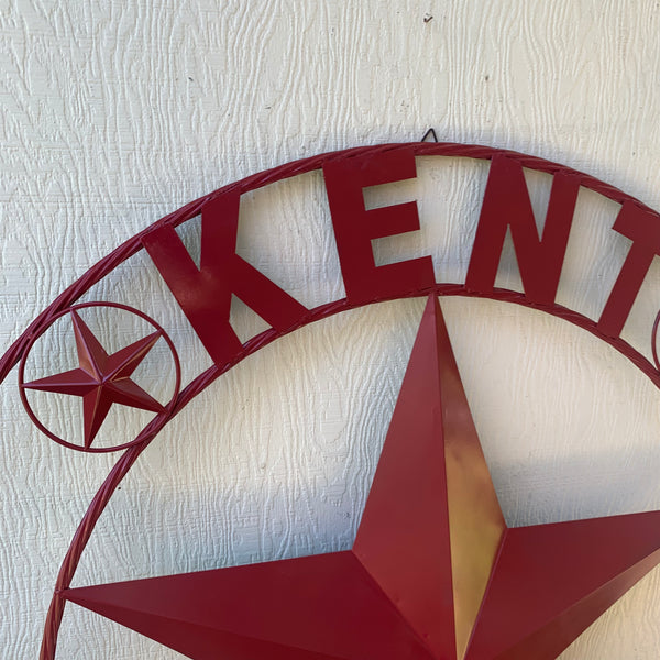 KENT STYLE YOUR CUSTOM STAR METAL NAME RUSTIC BURGUNDY RED CUSTOM 3d STAR METAL NAME BARN STAR TWISTED ROPE RING DESIGN METAL WALL ART HOME DECOR ANY SIZE