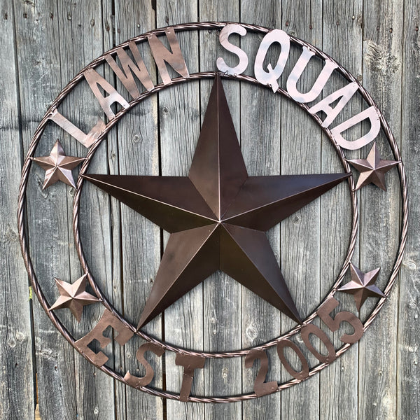LAWN SQUAD STYLE CUSTOM BARN STAR NAME YOUR CUSTOM NAME STAR METAL NAME BARN STAR WITH TWISTED ROPE RING DESIGN METAL WALL 3d STAR ART WESTERN HOME DECOR RUSTIC BRONZE NEW