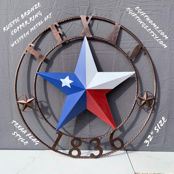 1836 TEXAS FLAG STAR RED WHITE BLUE TWISTED BRONZE RING WESTERN HOME DECOR HANDMADE NEW