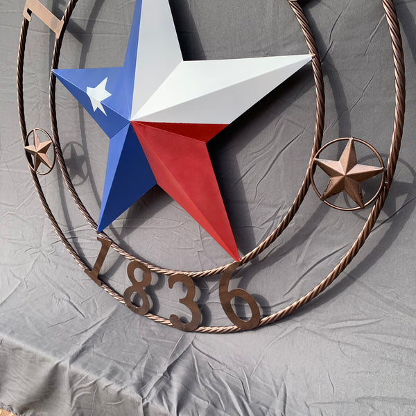 1836 TEXAS FLAG STAR RED WHITE BLUE TWISTED BRONZE RING WESTERN HOME DECOR HANDMADE NEW