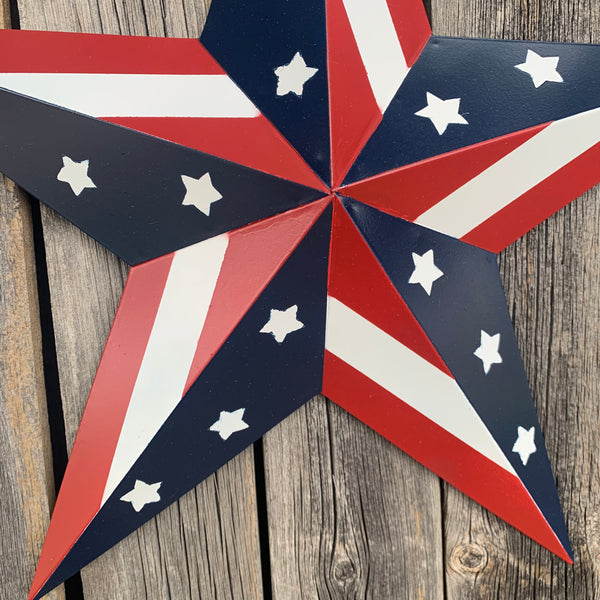 #EH11753 USA BARN STAR AMERICAN FLAG STAR RED WHITE & BLUE METAL STAR HANDMADE NEW 12",24",30"