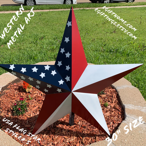 USA FLAG STAR STYLE# 5 RED WHITE & BLUE AMERICANA METAL BARN STAR WALL ART HANDMADE TO ORDER NEW