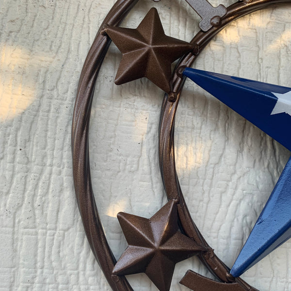 TEXAS FLAG STAR RED WHT BLUE STAR & BRONZE COPPER RING 1836 TEXAS METAL BARN LONE STAR WESTERN HOME DECOR HANDMADE NEW 12",18",24",32",36",50"