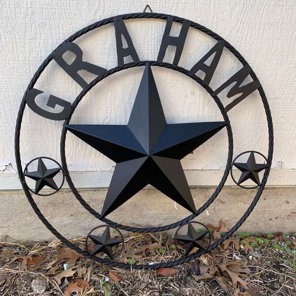 GRAHAM STYLE YOUR CUSTOM NAME STAR BARN STAR METAL LONE STAR WESTERN HOME DECOR RUSTIC BLACK HANDMADE 24",32",36",50"