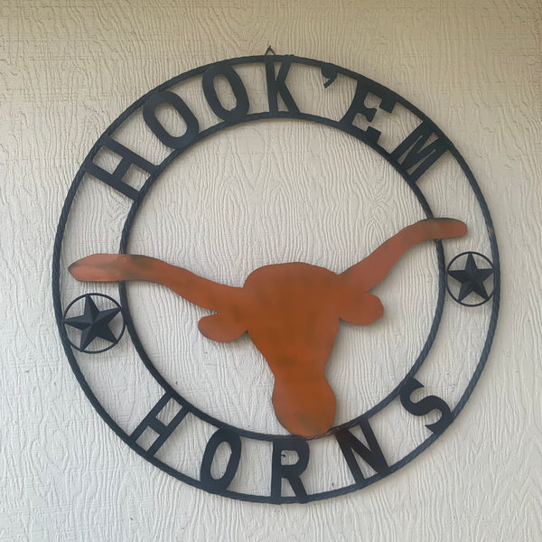 HOOKEM HORNS WITH LONE STAR TEXAS LONGHORNS HOOK EM METAL CUSTOM VINTAGE CRAFT WALL ART TEAM SIGN HANDMADE