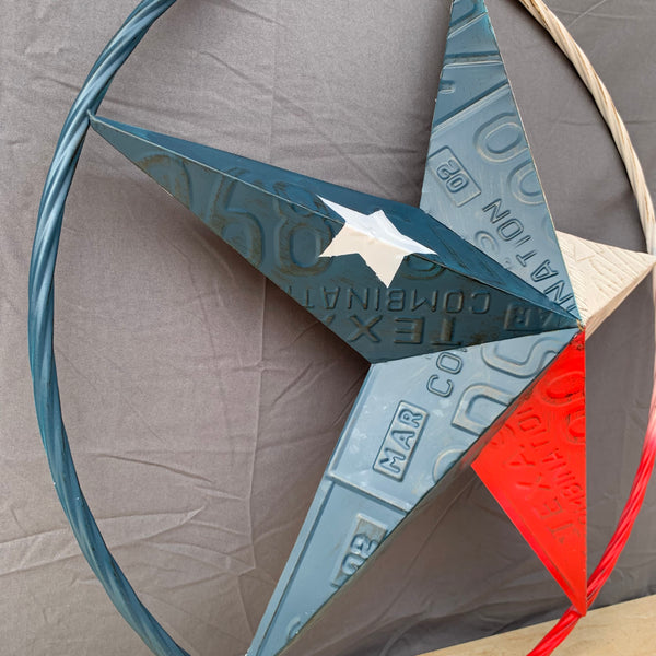 TEXAS LICENSE PLATE STAR RED WHITE & BLUE BARN METAL LONE STAR WESTERN HOME DECOR HANDMADE NEW 12",16",24",32",36"