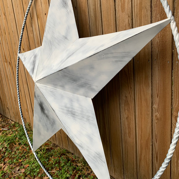 5 FOOT WHITE DISTRESSED STAR TWO TONE TEXTURE BARN STAR METAL LONESTAR TWISTED ROPE RING WESTERN HOME DECOR HANDMADE NEW