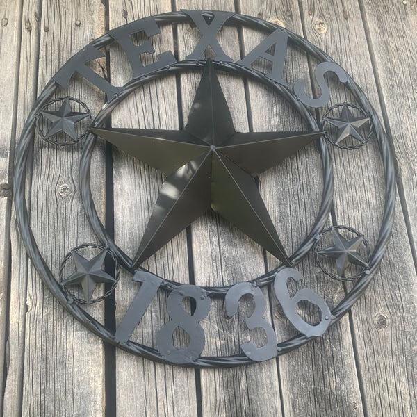 TEXAS 1836 BLACK BARN STAR METAL LONESTAR WESTERN HOME DECOR HANDMADE NEW 16",24",36",50"