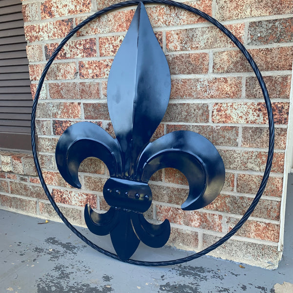 #EH10764 NAVY BLUE 24",36" FLEUR DE LIS METAL WALL ART SIGN WESTERN HOME DECOR HANDMADE NEW