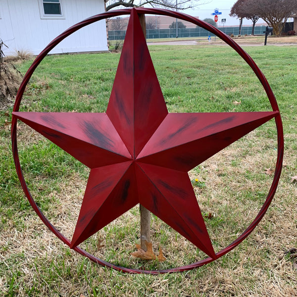 RED DISTRESSED STAR TWO TONE TEXTURE BARN STAR METAL LONESTAR TWISTED ROPE RING WESTERN HOME DECOR HANDMADE NEW