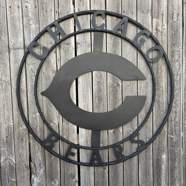 CHICAGO BEARS CUSTOM METAL VINTAGE CRAFT SIGN TEAM RISTIC BLACK HANDMADE