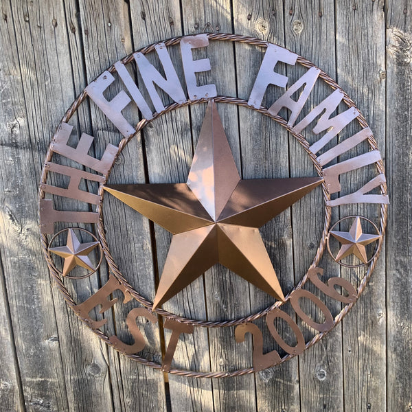 FINE FAMILY STYLE YOUR CUSTOM NAME STAR BARN STAR METAL LONE STAR WESTERN HOME DECOR RUSTIC BRONZE HANDMADE 24",32",36",50"