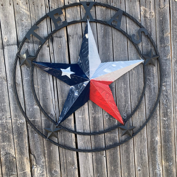 TEXAS LICENSE PLATE BARN STAR METAL LONE STAR TWISTED BLACK RING & LETTERS WESTERN HOME DECOR HANDMADE NEW