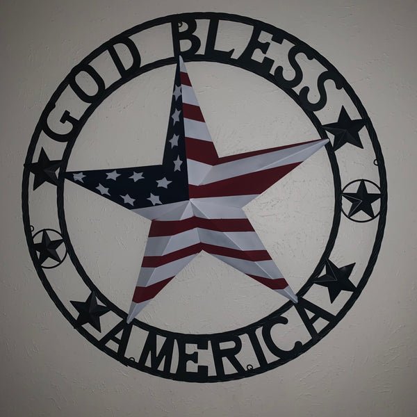 GOD BLESS AMERICA USA FLAG 3d STAR METAL BARN STAR LONE STAR TWISTED ROPE RING WALL ART WESTERN HOME DECOR RED WHITE & BLUE HANDMADE NEW #EH10490