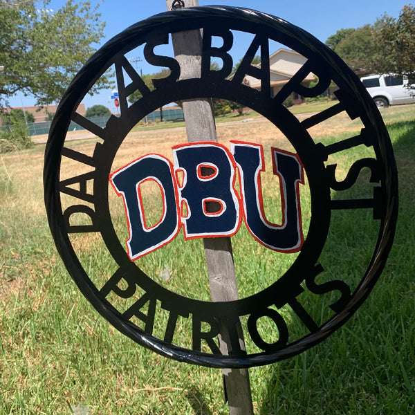 DBU DALLAS BAPTIST PATRIOTS CUSTOM METAL VINTAGE CRAFT TEAM SIGN WESTERN HOME DECOR HANDMADE