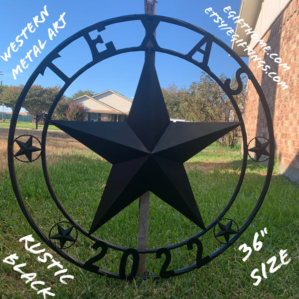 TEXAS 2022 STYLE CUSTOM NAME STAR BARN METAL LONE STAR 3d TWISTED ROPE RING WESTERN HOME DECOR RUSTIC  BLACK HANDMADE 24",32",34",36",40",42",44",46",50"