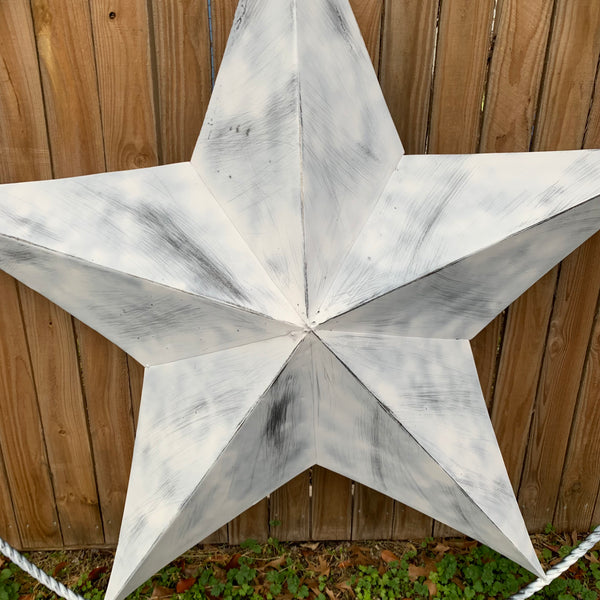 5 FOOT WHITE DISTRESSED STAR TWO TONE TEXTURE BARN STAR METAL LONESTAR TWISTED ROPE RING WESTERN HOME DECOR HANDMADE NEW