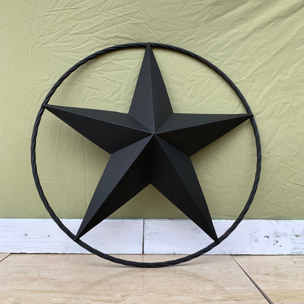 RUSTIC BLACK BARN STAR METAL LONE STAR 3d TWISTED ROPE RING WESTERN HOME DECOR HANDMADE NEW 12",16",24",32",36"-#EH10608