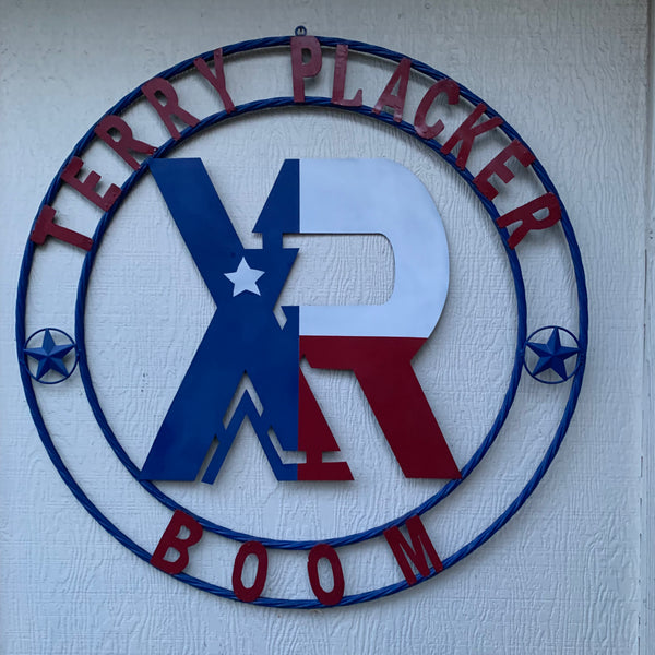 #EH11299 CUSTOM NAME XR ROOFING STYLE SIGN RED,WHITE & BLUE TEXAS FLAG LOGO HANDMADE