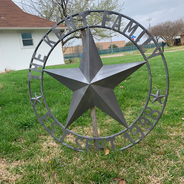 KENT STYLE CUSTOM STAR NAME BARN METAL STAR 3d TWISTED ROPE RING WESTERN HOME DECOR RUSTIC GREY SILVER HANDMADE 24",32",36",50"