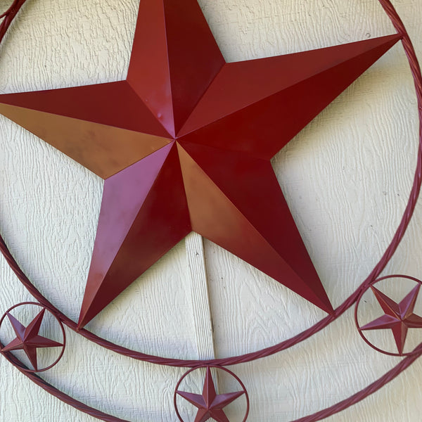 KENT STYLE YOUR CUSTOM STAR METAL NAME RUSTIC BURGUNDY RED CUSTOM 3d STAR METAL NAME BARN STAR TWISTED ROPE RING DESIGN METAL WALL ART HOME DECOR ANY SIZE