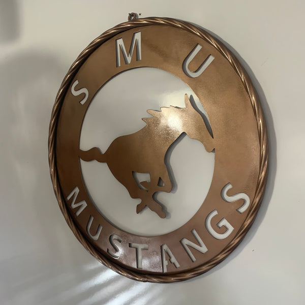 SMU MUSTANGS HAMMERED COPPER METAL CUSTOM VINTAGE CRAFT WALL ART TEAM SIGN HANDMADE