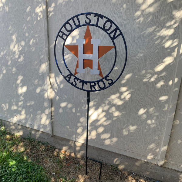 12",18",24",32", 36" HOUSTON ASTROS ON STAKE CUSTOM METAL VINTAGE CRAFT GARDEN SIGN HANDMADE