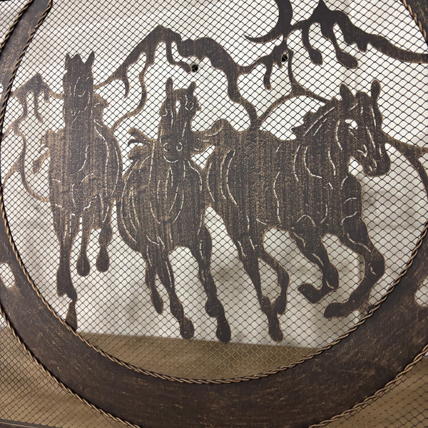 RUNNING HORSE METAL FIREPLACE SCREEN 40" X 33.5" WESTERN HOME DECOR HANDMADE #EH80005