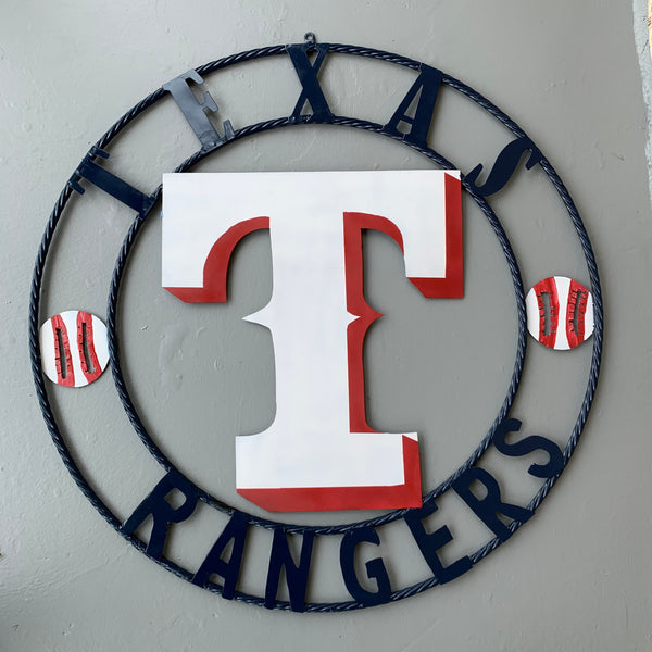 TEXAS RANGERS CUSTOM METAL VINTAGE CRAFT TEAM SIGN WHITE & RED & NAVY BLUE RING HANDMADE