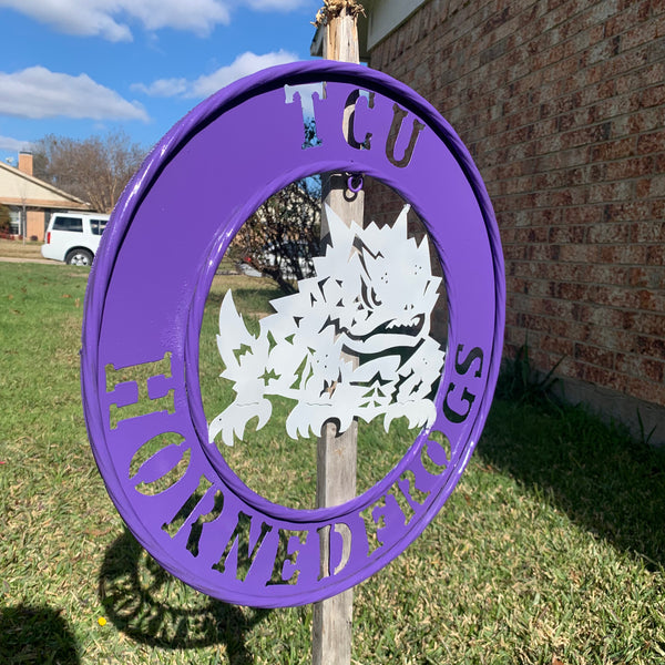 18",24",32" TCU HORNED FROGS CUSTOM METAL VINTAGE CRAFT TEAM SIGN WESTERN HOME DECOR HANDMADE